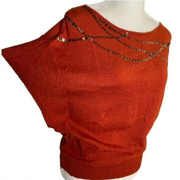 Jones Wear embellishments knit blouse Orange red sz medium short sleeve - Picture 3 of 9